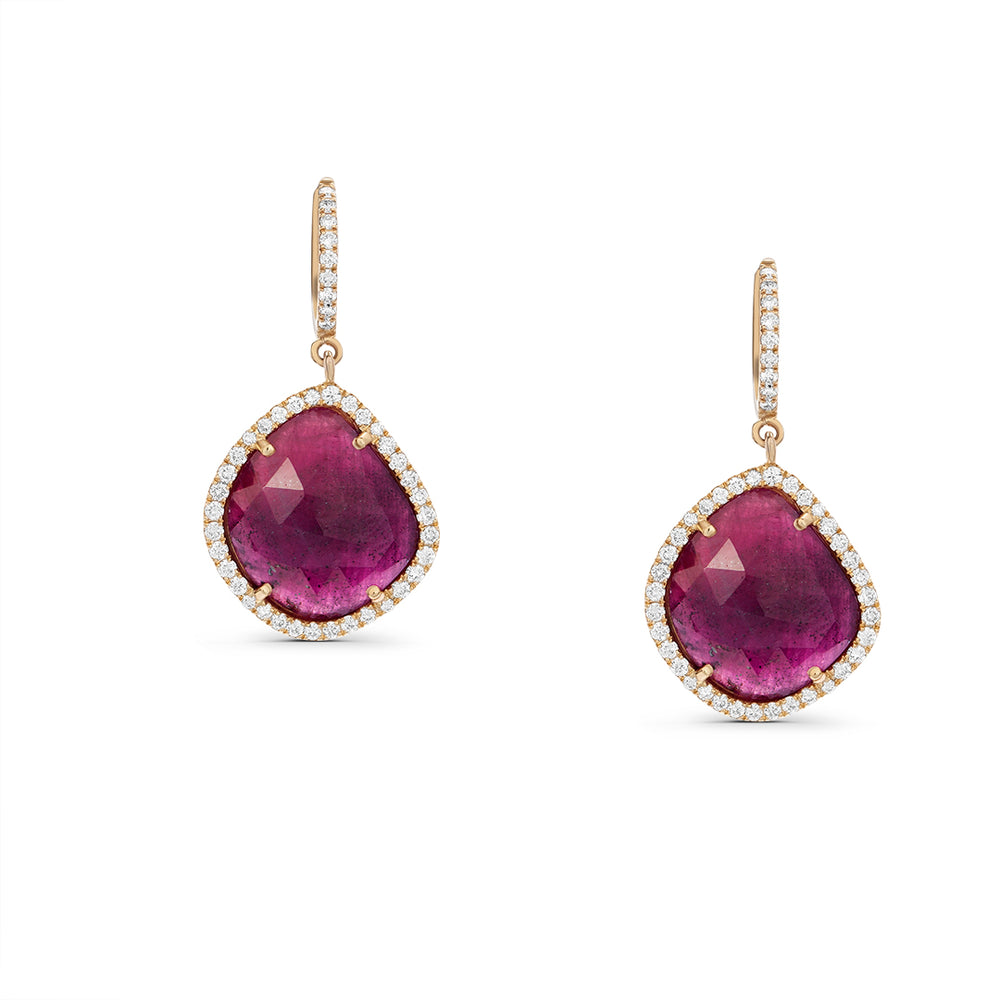 Ruby Earrings with White Diamonds