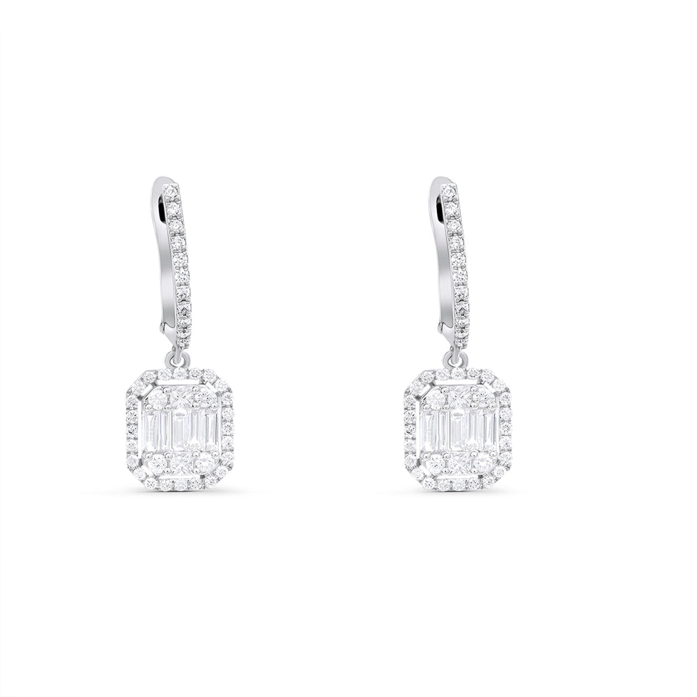 Square Earrings with White Diamonds