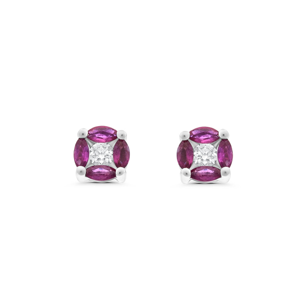 Round Earrings with Rubies and White Diamonds