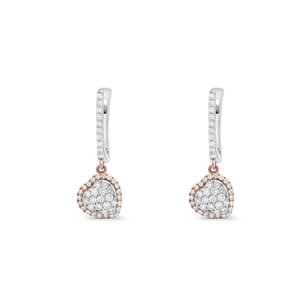 Dangling Two-Tone Heart Earrings with Pave' Diamonds