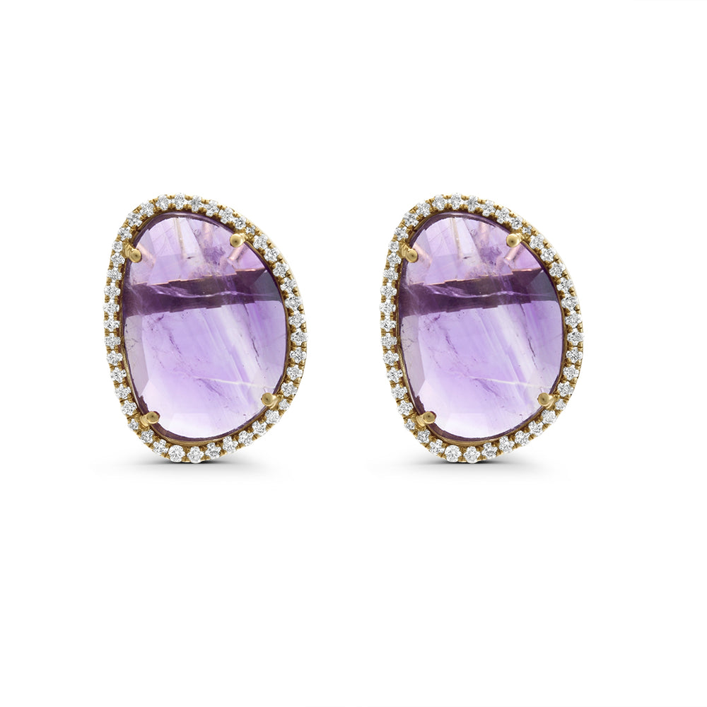 Amethyst Earrings with a White Diamond Frame