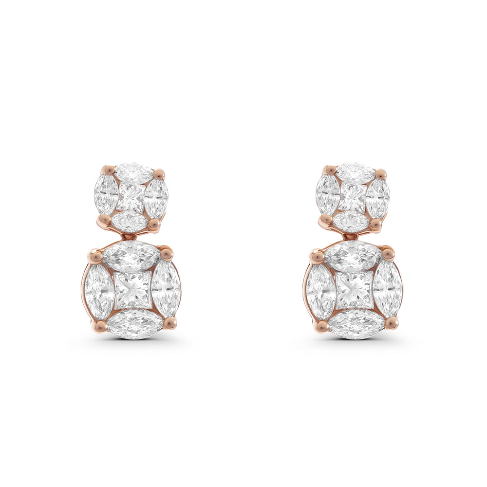 Rounded Double Earrings with White Diamonds