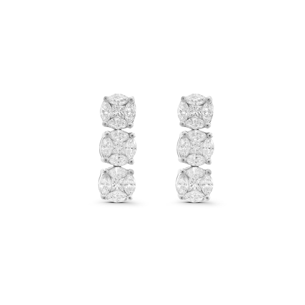 Three-layered Round Earrings in White Gold
