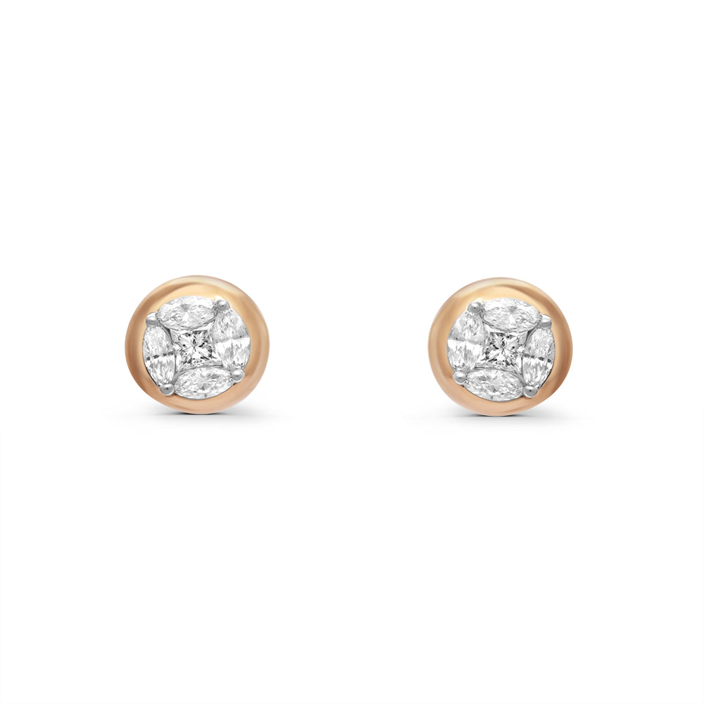 Petite Bezel Set White Diamond Stud Earrings in Rose Gold