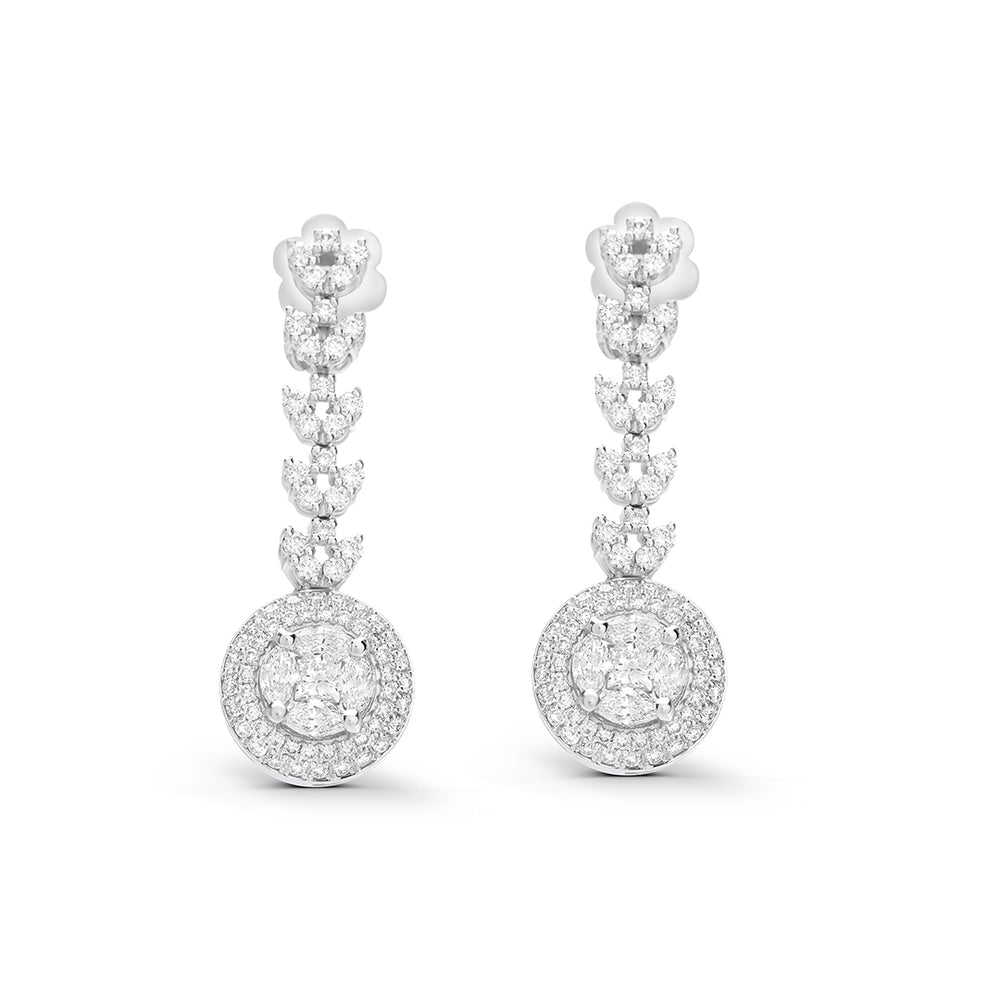 Dangling Earrings with Invisible Round Diamonds