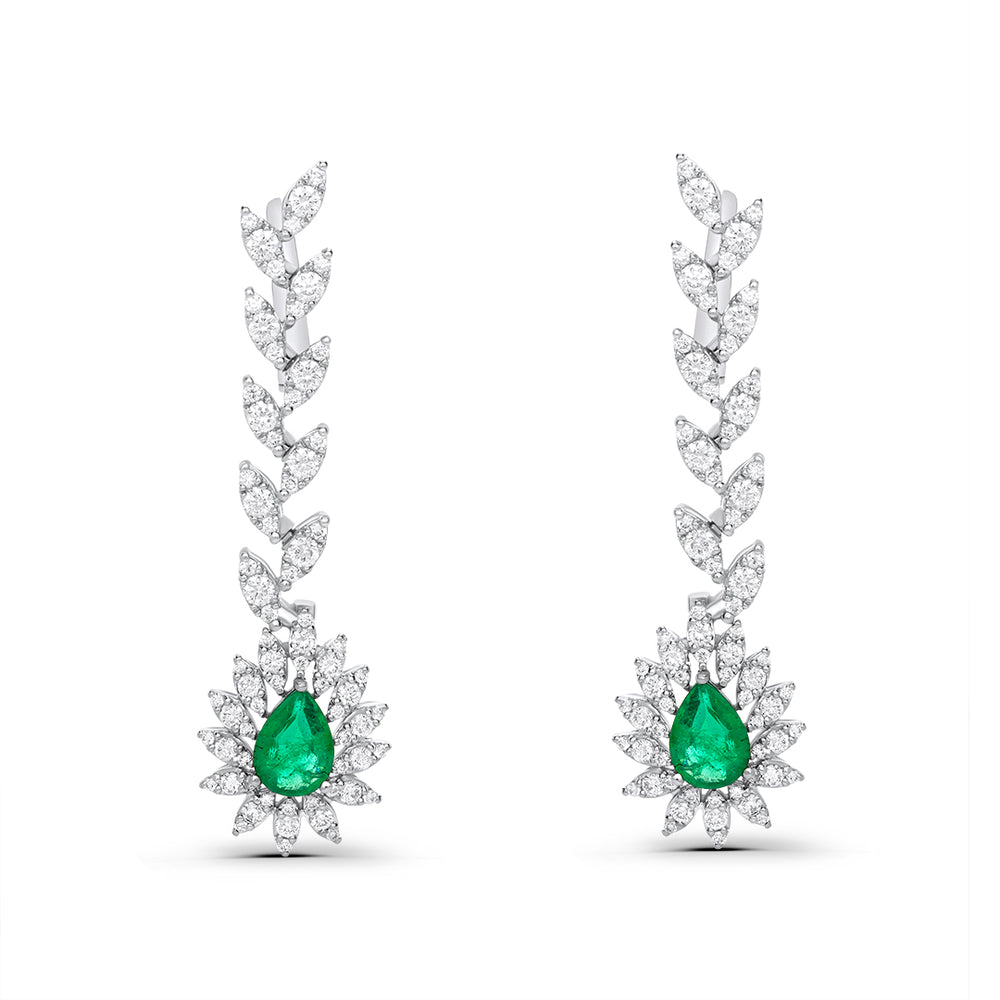 Dangling Earring with Pear-Shaped Emerald Stones (Set Available)