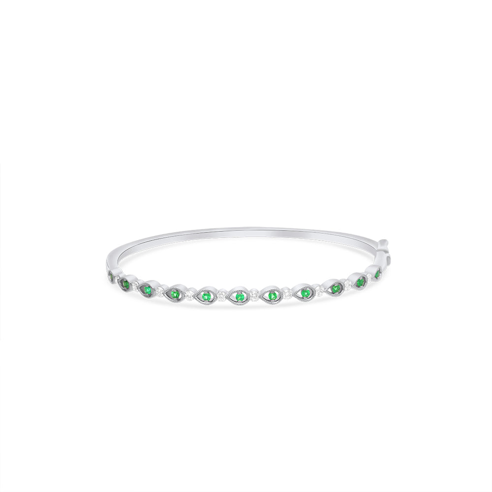 White Diamond & Emerald Bangle