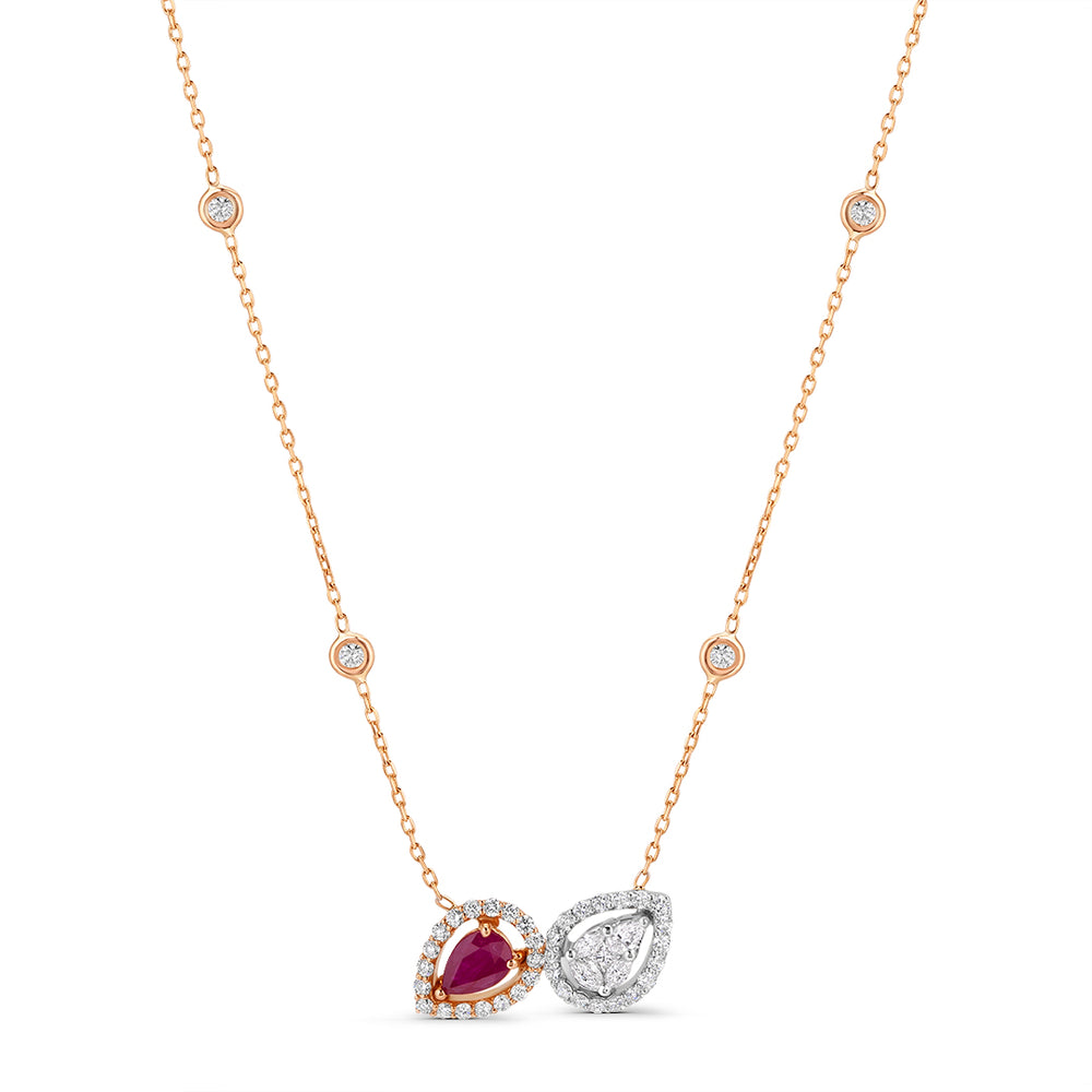 Pear and Ruby Pendant with Diamonds on Chain