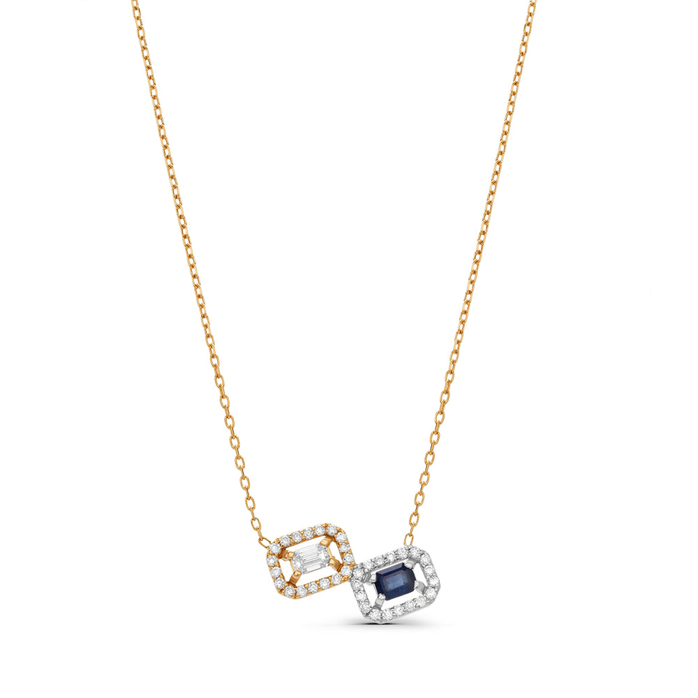 Dainty Square-shaped Pendant in White Diamonds and Sapphire