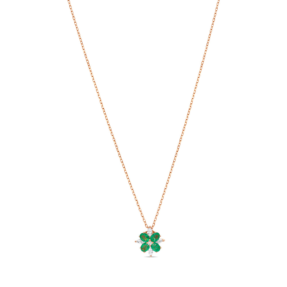 Flower Pendant with Emerald and White Diamonds