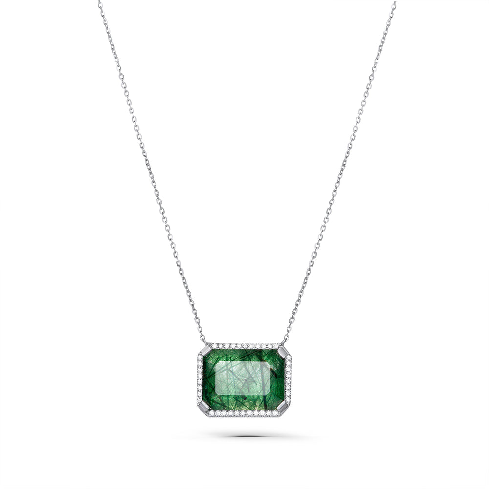 Green Topaz Pendant with White Diamonds