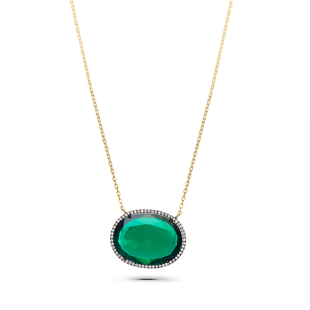 Green Topaz Pendant with Black Diamonds