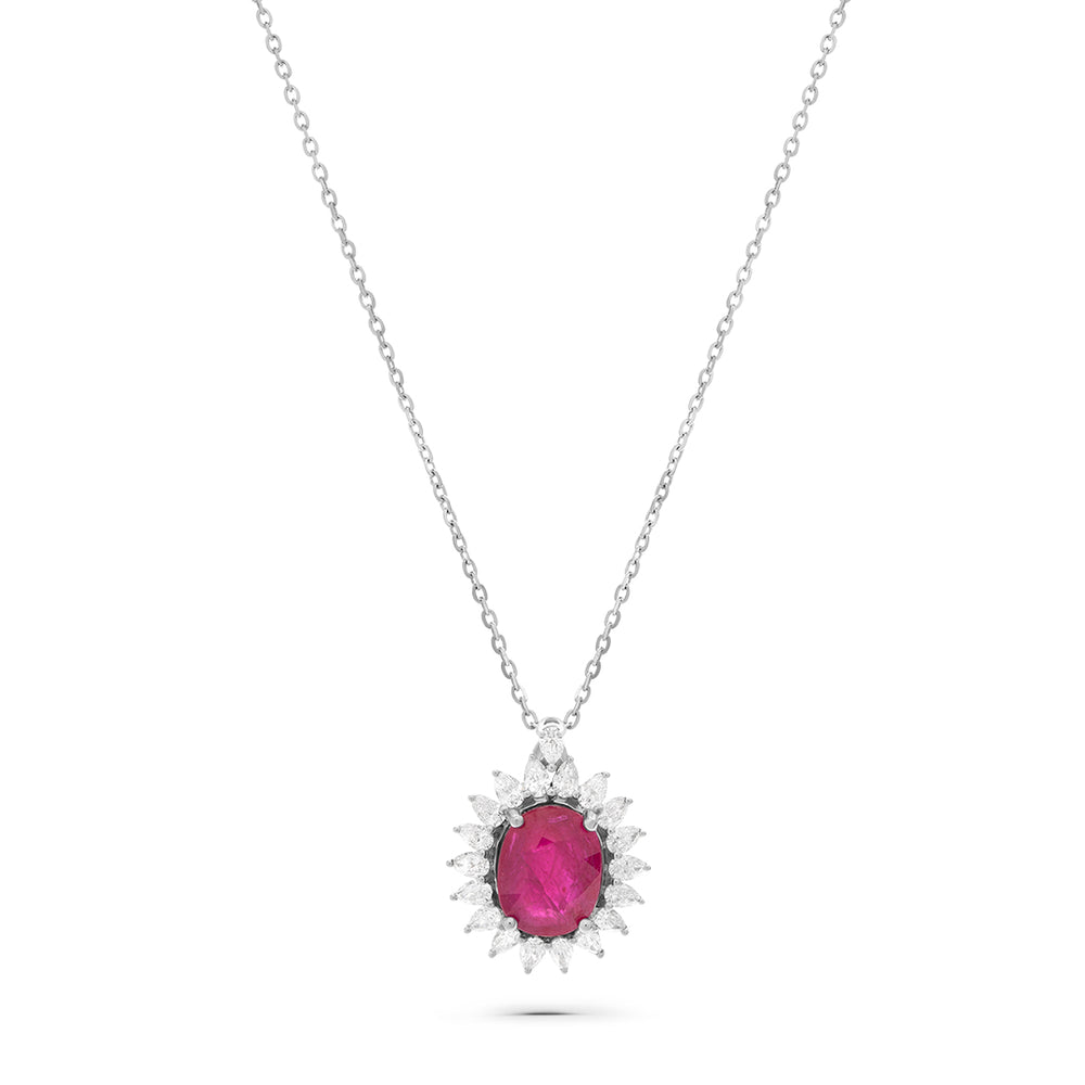 Oval Classic Pendant with Ruby Stone and White Diamonds