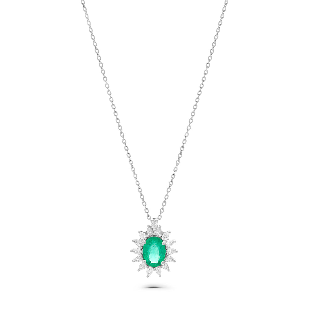 Classic Pendant with Emerald Stone and White Diamonds