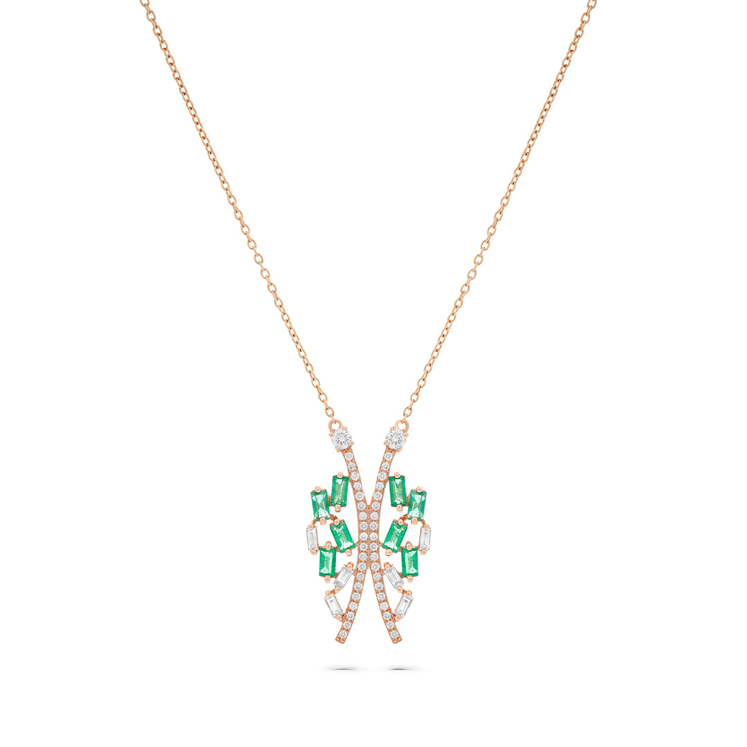 Scattered Pendant with White Diamonds and Emeralds