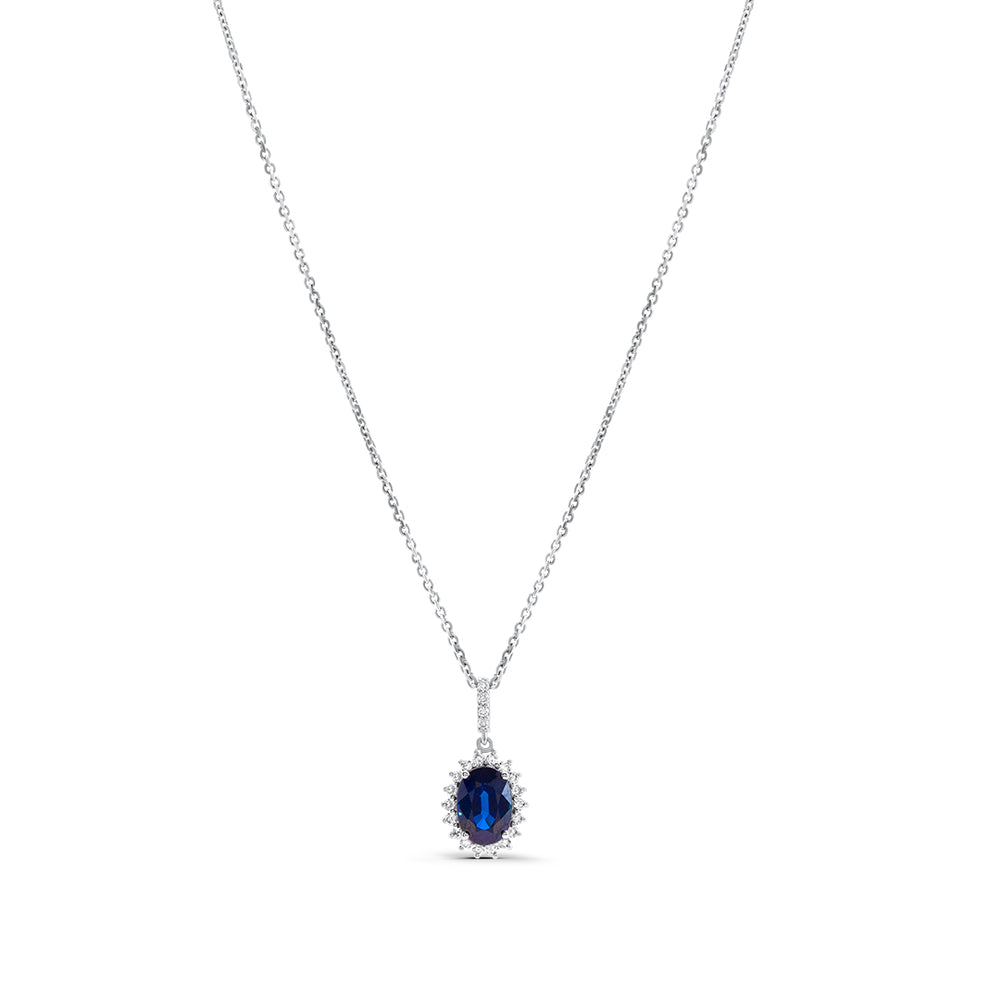 Oval-shaped Sapphire Pendant with White Diamonds