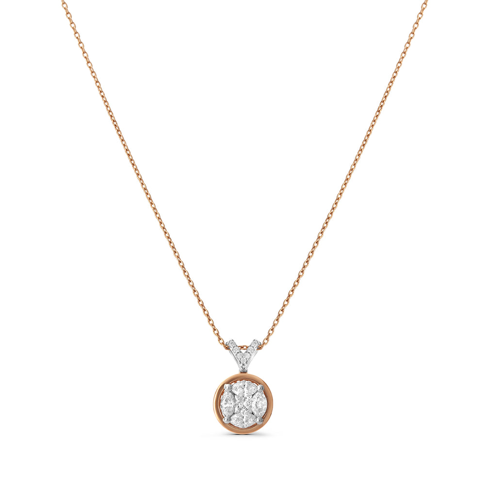 Rounded Pendant in White Diamond & Rose Gold Chain