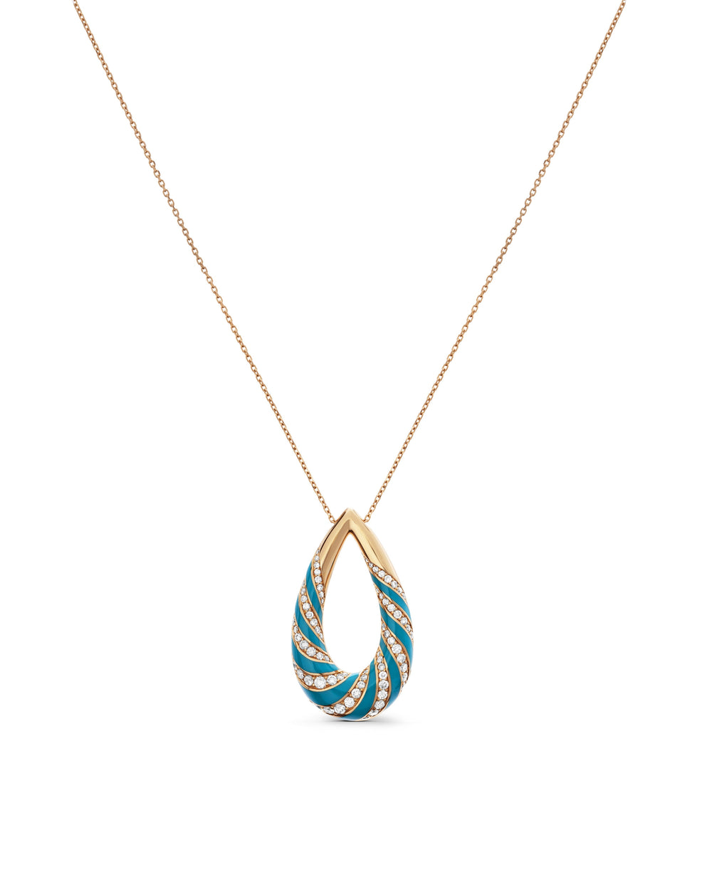 Turquoise Enamel Pendant with Diamonds on Rose Gold