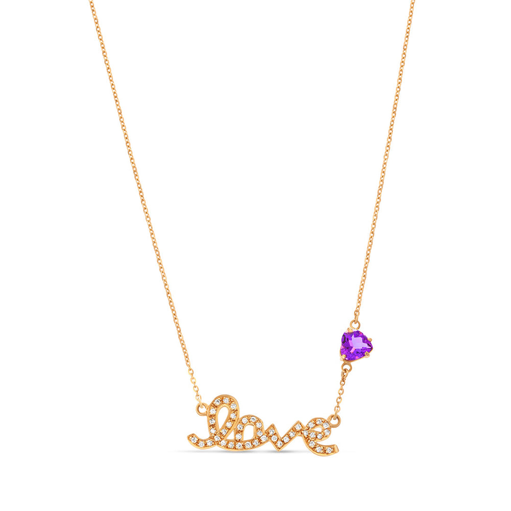 Love Diamond Necklace Purple Stone