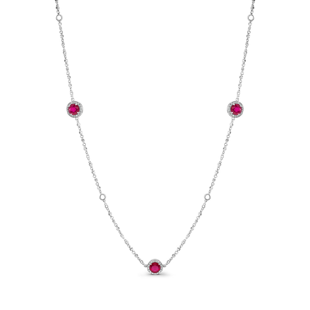 Layering Necklace in Red Topaz and White Diamonds
