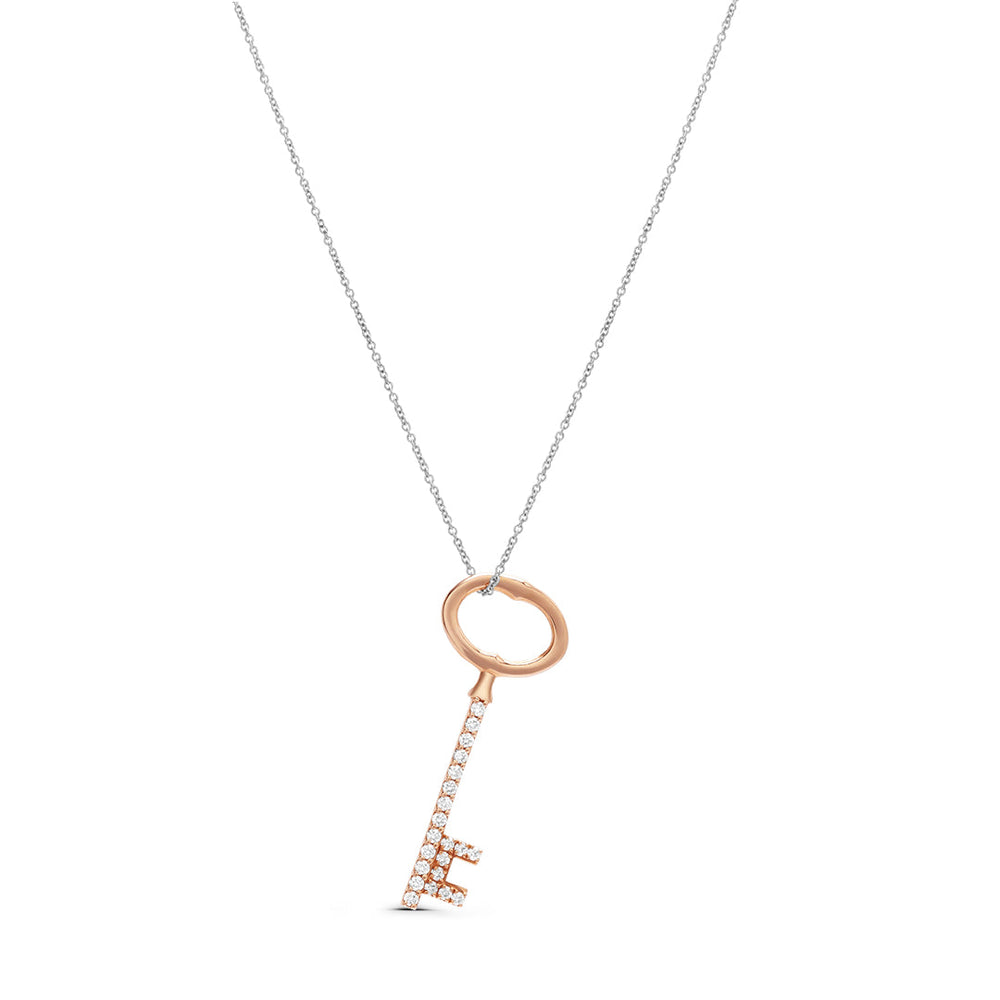 Key Diamond Necklace in Rose and White Gold