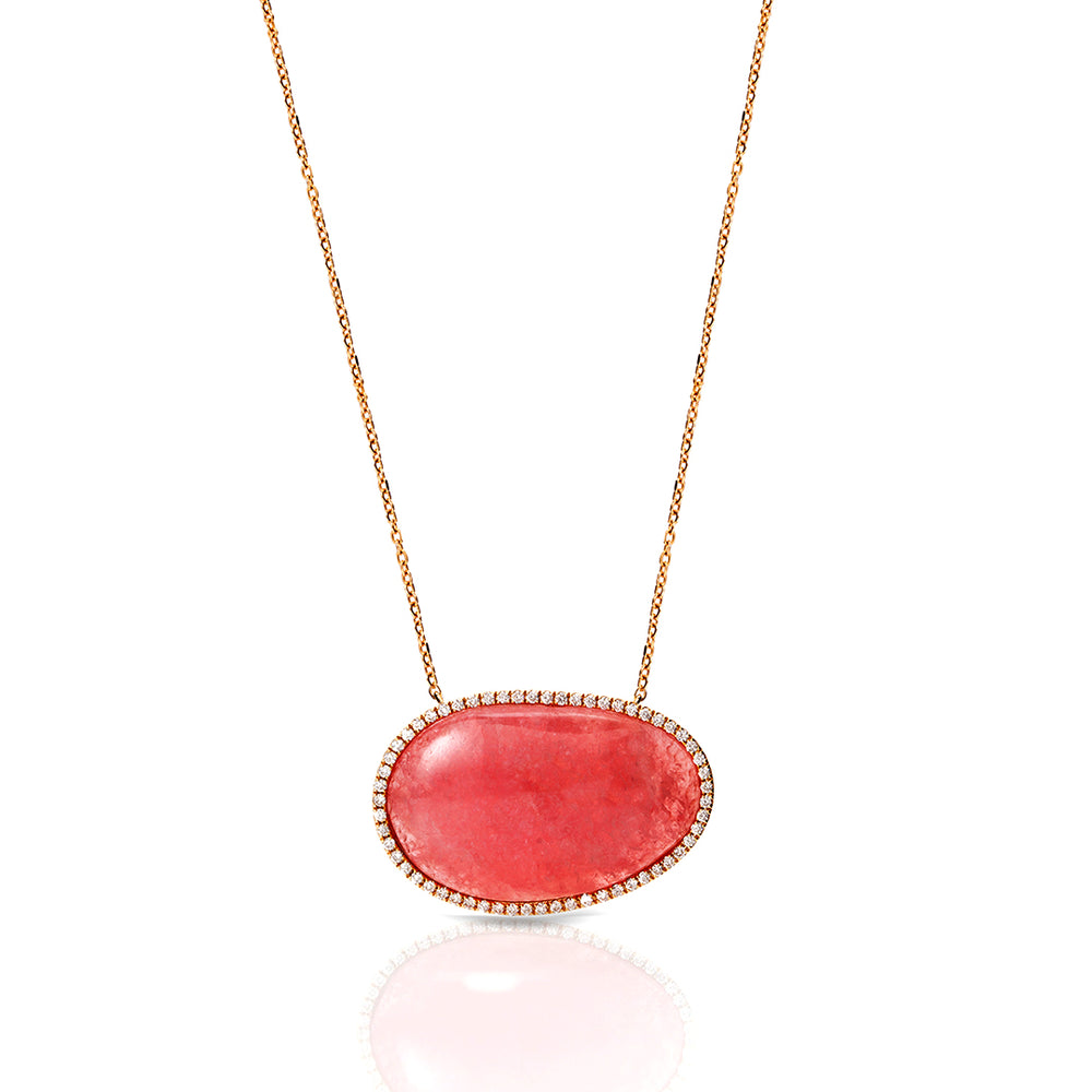 Natural Coral Pendant with a White Diamond Frame