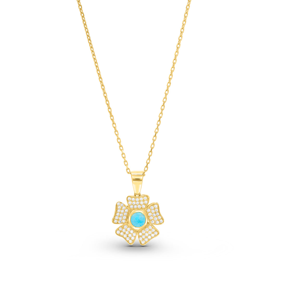 
                  
                    Flower Pendant with a Turquoise Center Stone
                  
                
