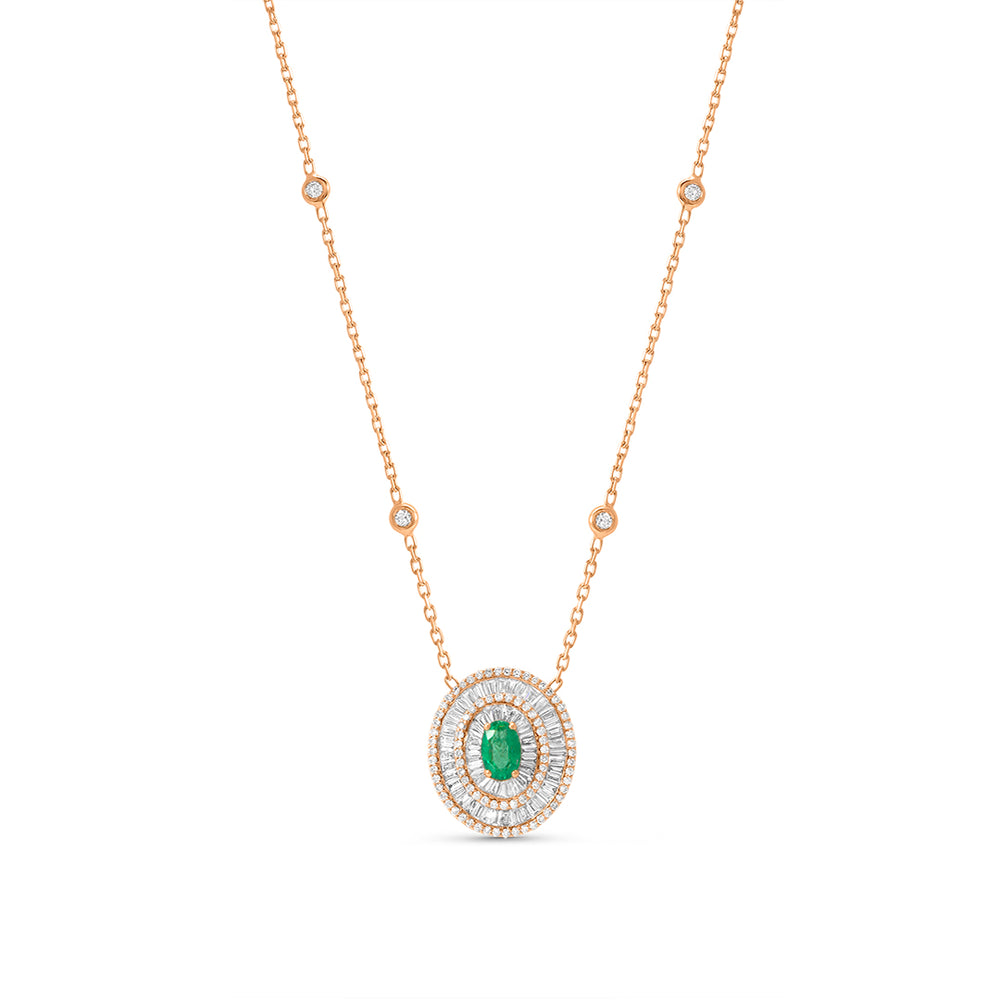 Emerald and Baguette Oval Pendant