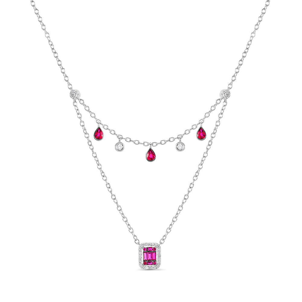 Layering Necklace in White Diamonds and Ruby
