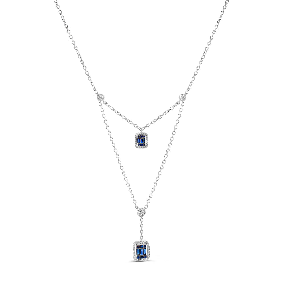 Layering Necklace in White Diamonds and Sapphire
