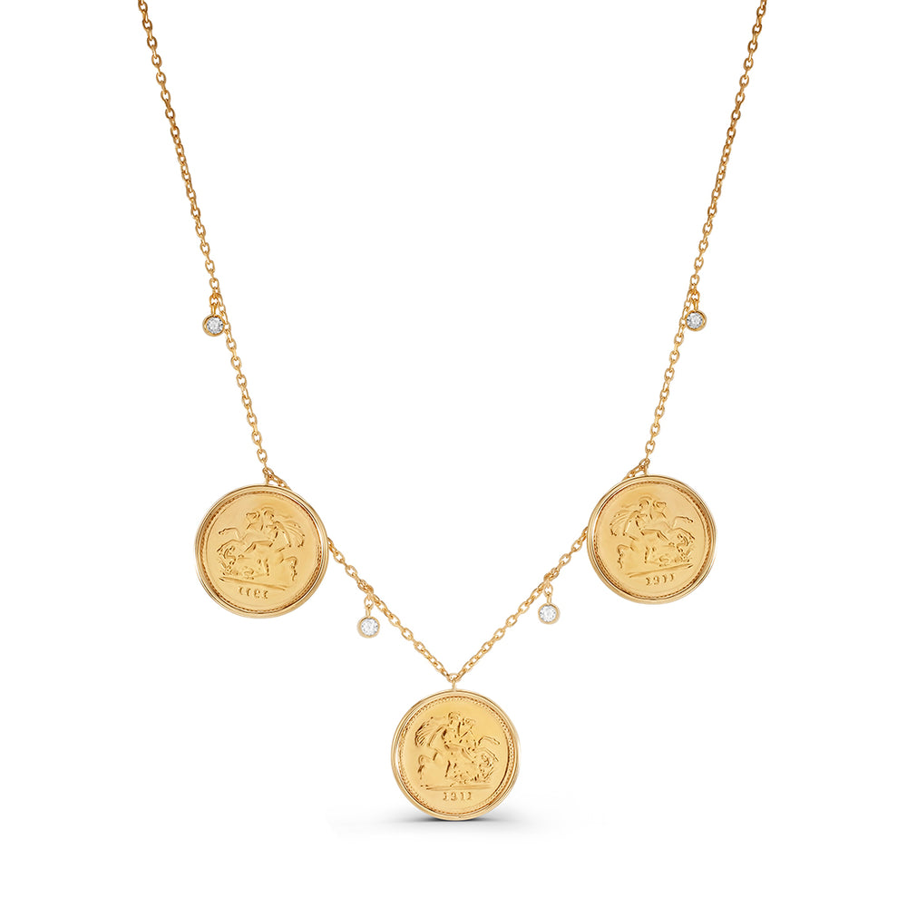 Small Coin Necklace with Diamonds