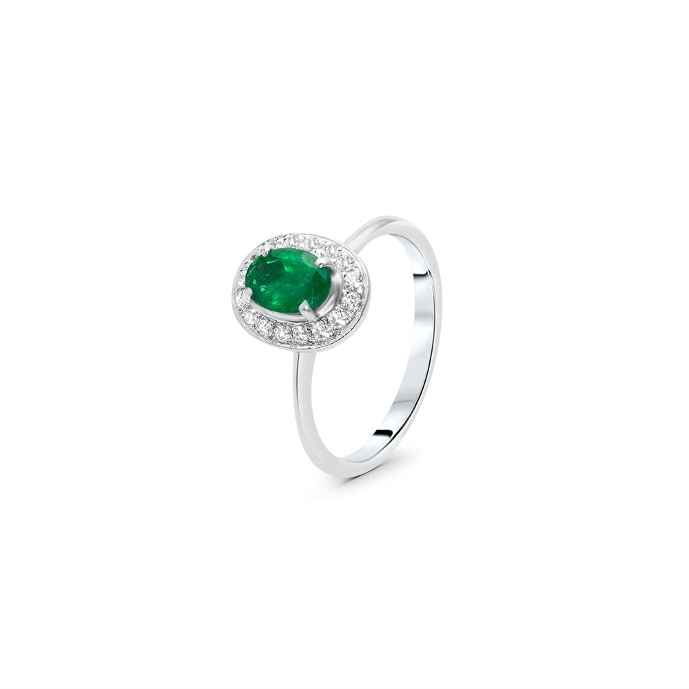 Oval-Shaped Emerald Ring with Halo Setting