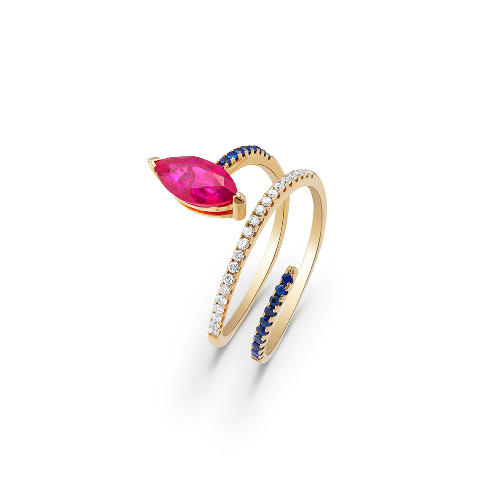 
                  
                    Marquise Garnet and Sapphire Spiral Ring
                  
                