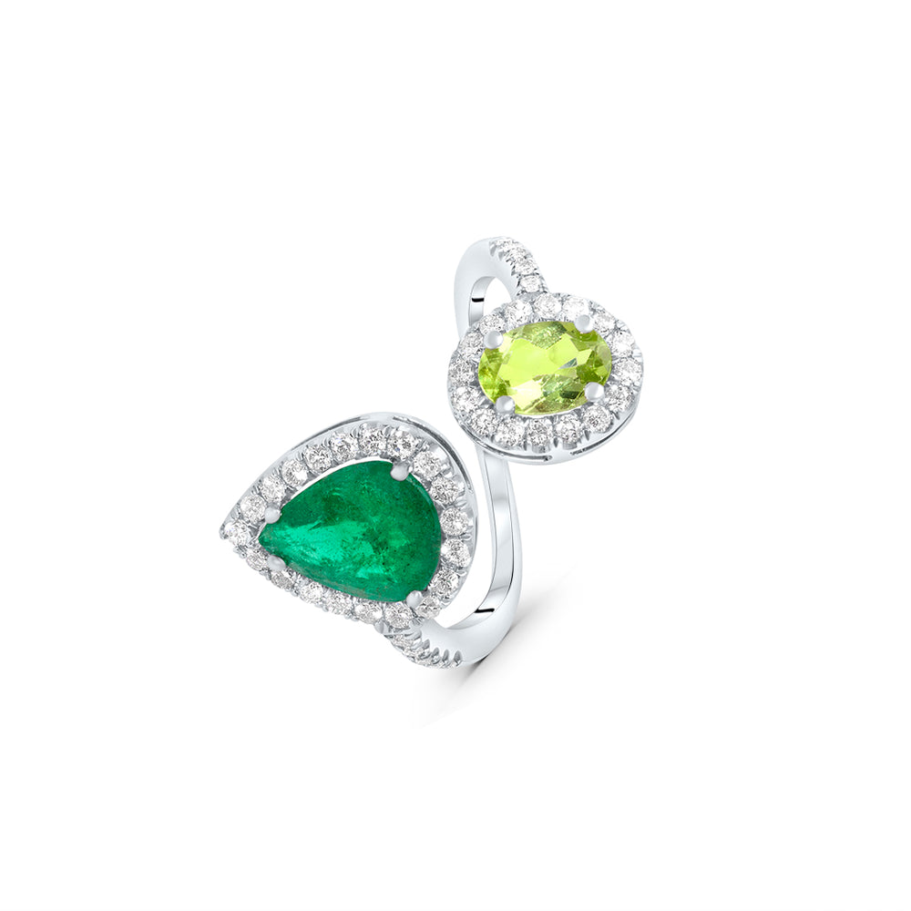 Two-Stone Green Ring with White Diamonds