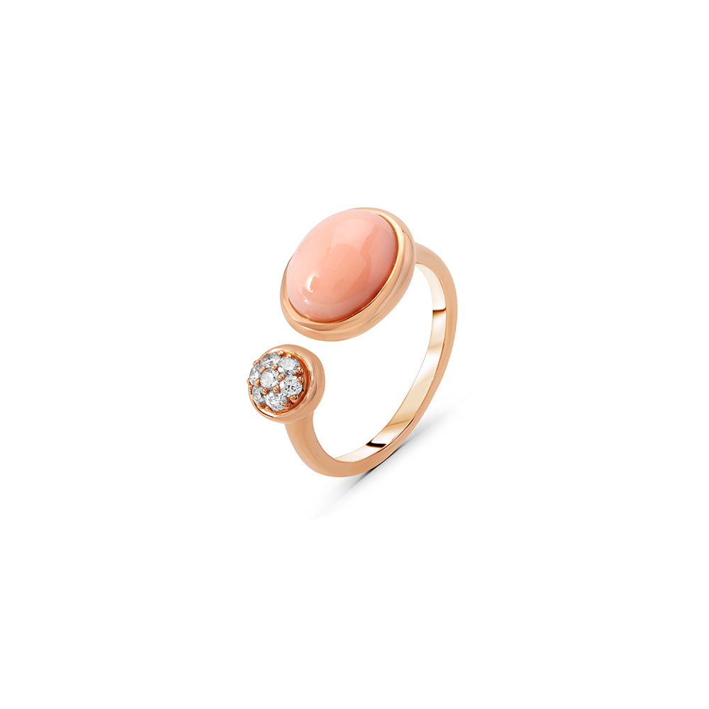Coral Ring with White Diamonds
