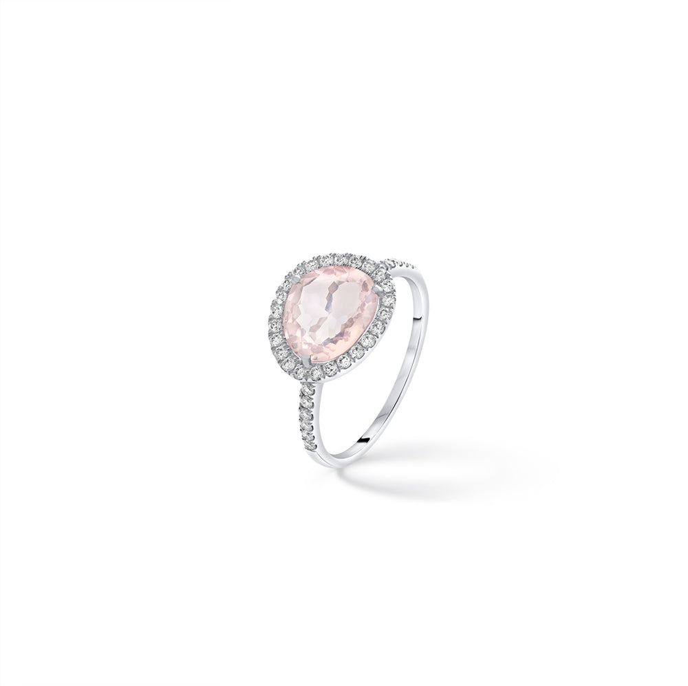 Pink Quartz Ring with White Diamonds