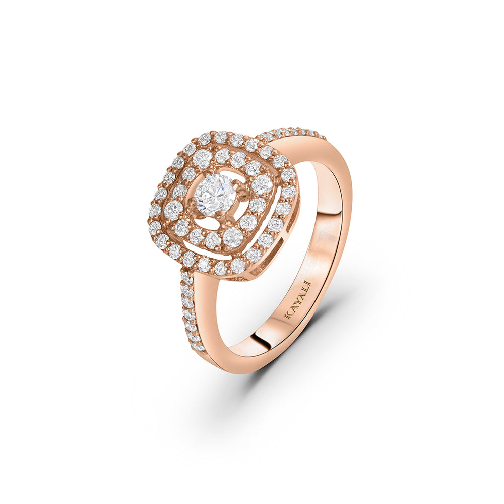 Diamond Double-Halo Solitaire Ring in Rose Gold
