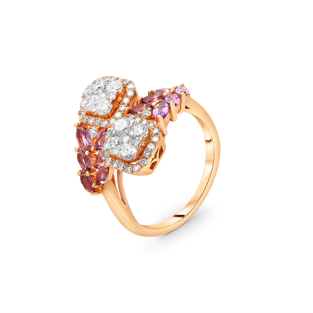 Double Ring in White Diamonds and Pink Sapphires