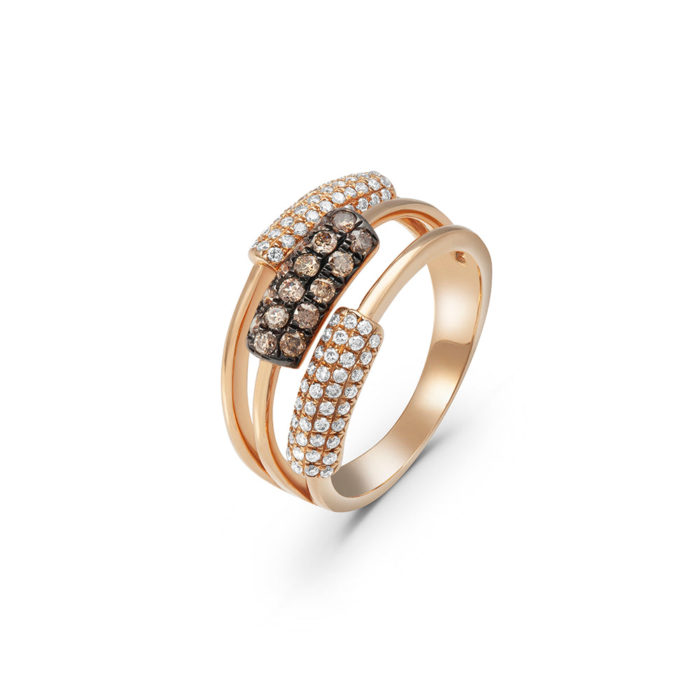 Three Banded White and Brown Diamond Ring