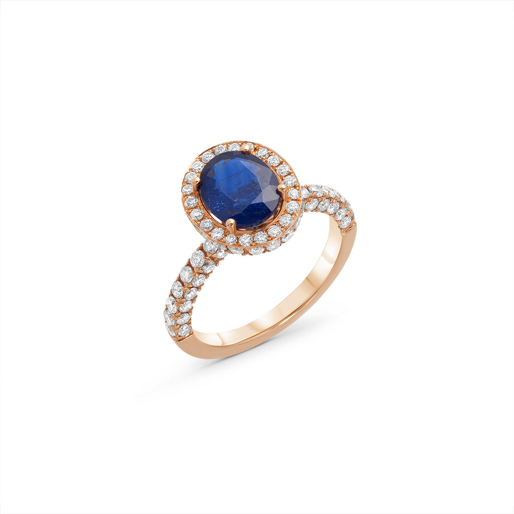 Blue Sapphire Ring with Halo Setting
