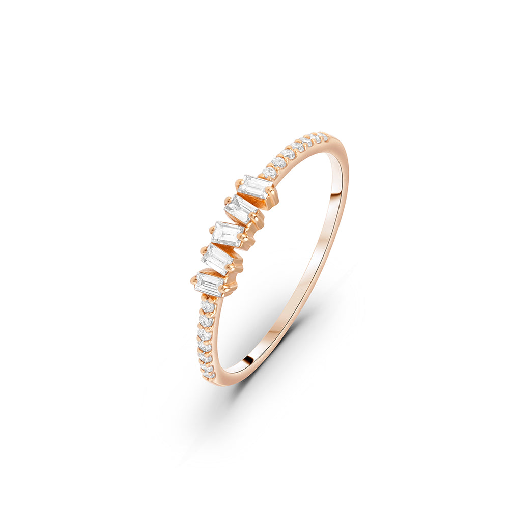 Stackable Dainty Round and Baguette Diamond Ring