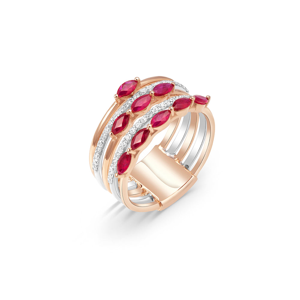 Multi-Banded Ruby and Diamond Ring