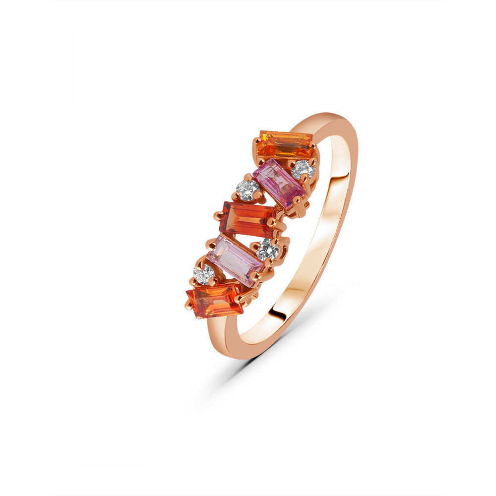 Pink and Orange Sapphire Scattered Ring