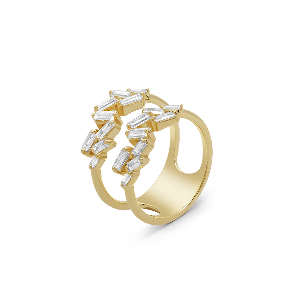 Scattered Double Ring with Baguette Diamonds