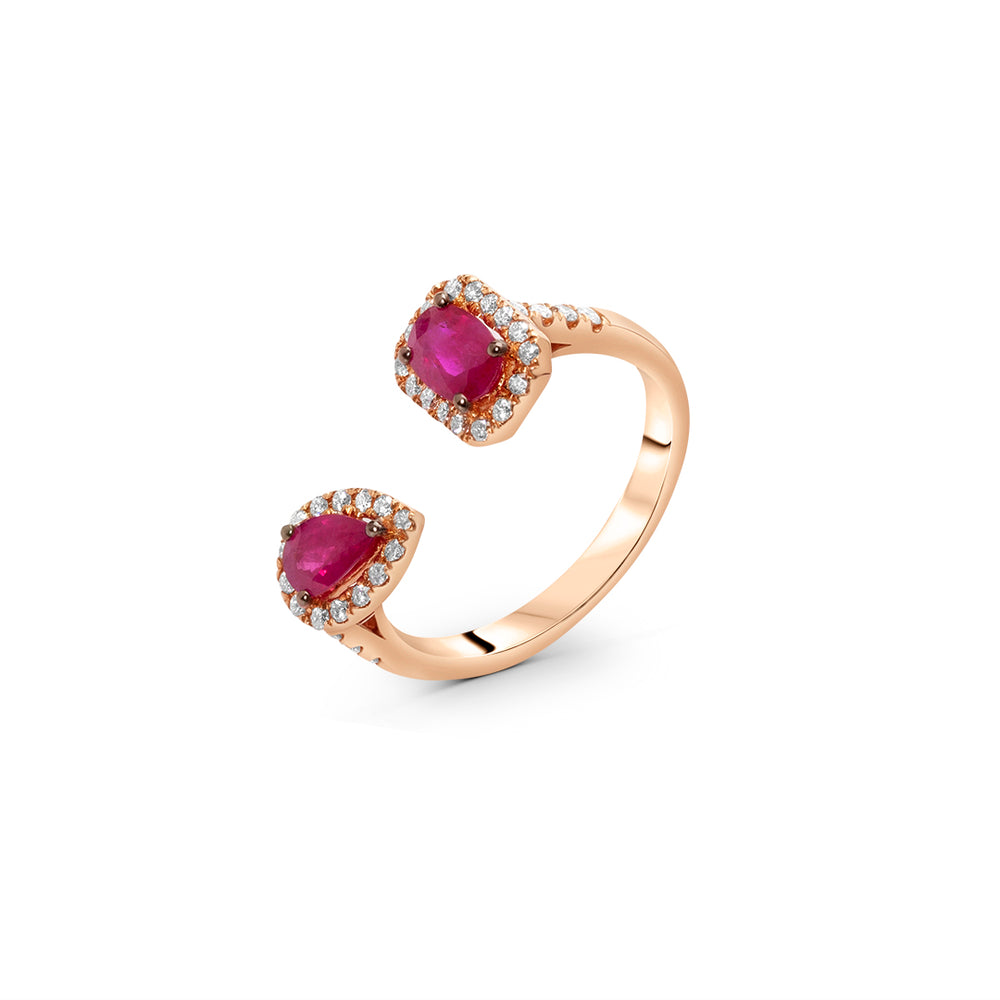 Open Ring in Ruby and White Diamonds