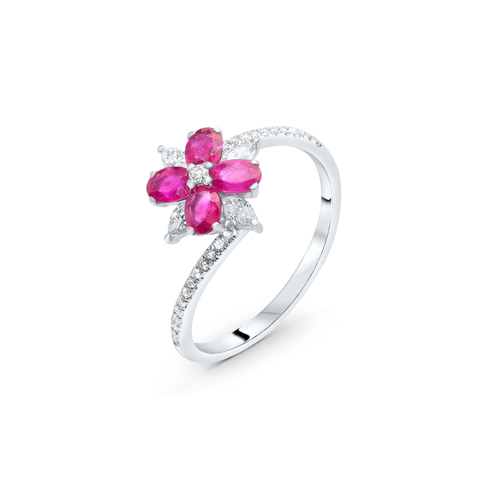 Floral Ring in Ruby and White Diamonds