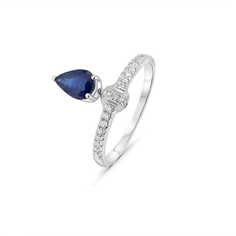 Sapphire Pear-Shaped Ring with White Diamonds