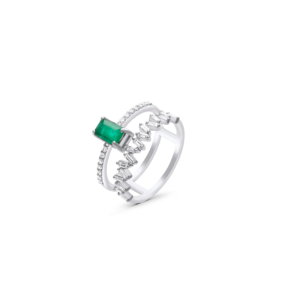Two-in-One Ring with Emerald and White Diamonds