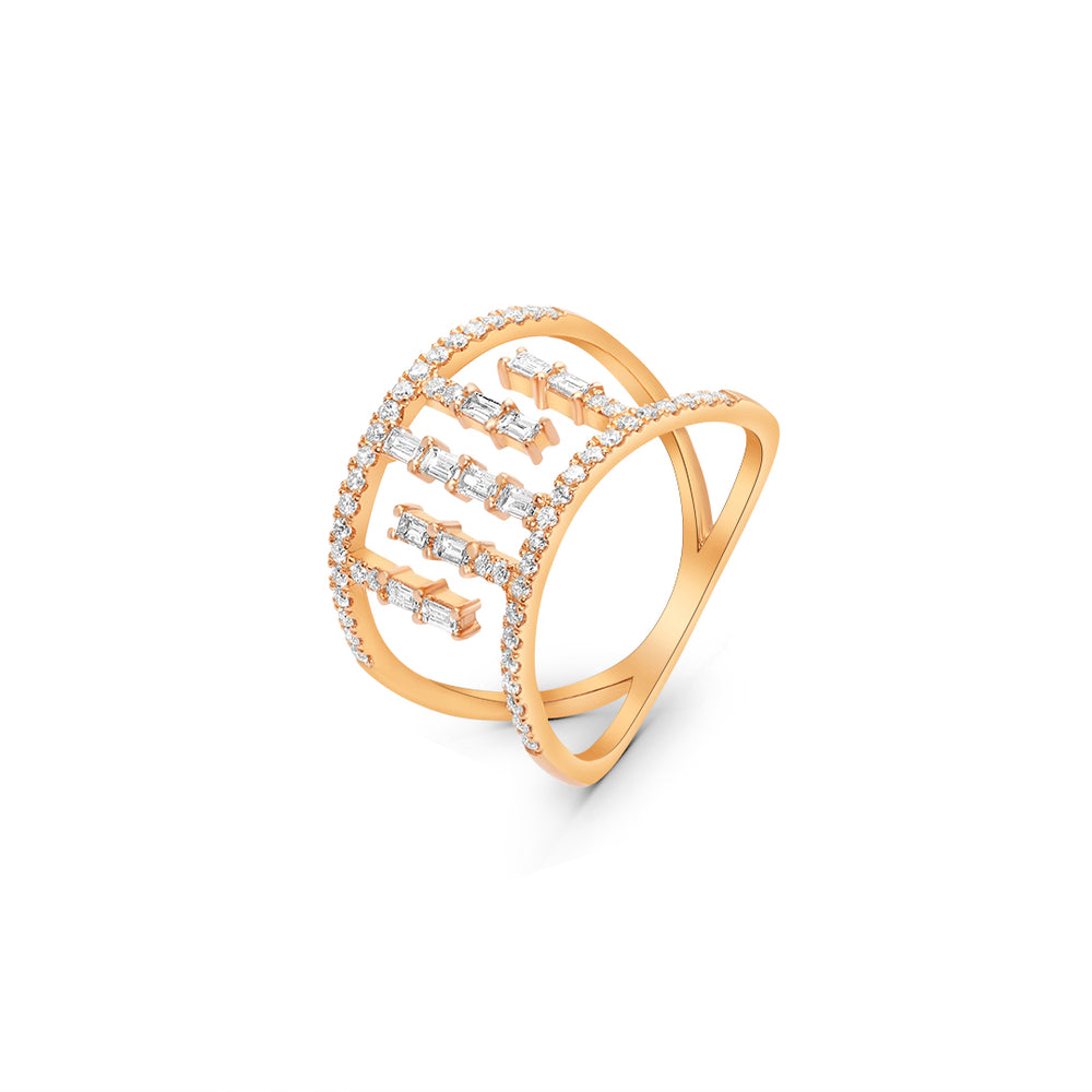 Scattered Ring with Round and Baguette Diamonds