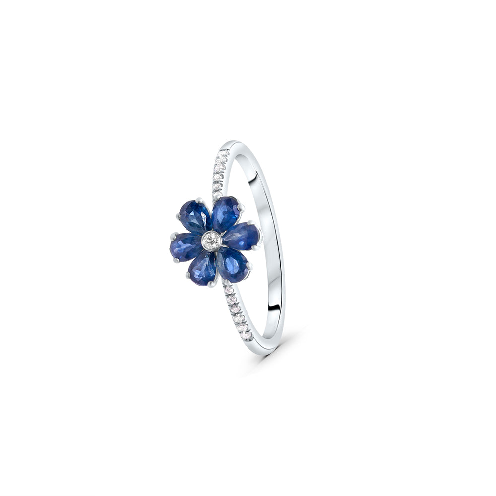 Flower Ring in Sapphire and White Diamonds